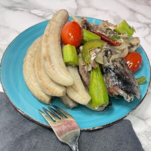 Boiled Green Bananas with Salt Mackerel