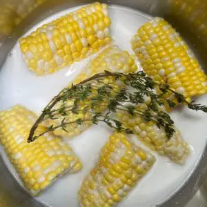 Thyme and Coconut Milk with yellow and white corn